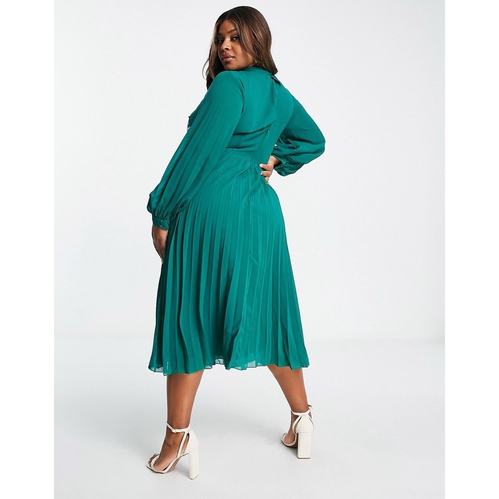 ASOS Design Curve Green Floral Embroidered Midi Dress Boho Plus Size 22 3X 3XL - Picture 3 of 13